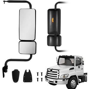 Black Door Mirror with Signal Light Power Heated Adjustable Mirrors fit for 2011+ Hino 238 258 268 338 Semi Trucks (Black, Left)