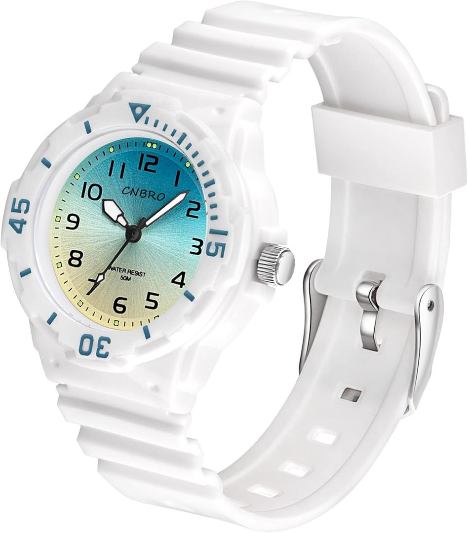 Women's Sport Waterproof Nurse Minimalist Simple Analog Watch - Casual Ladies Watch in Rose Gold Pink ( White Blue)