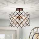 WUZUPS Crystal Chandelier 3-Light Semi-Flushmount Ceiling Light Modern Lighting Fixture for Bedroom Storageroom Hallway Bar Kitchen Dinning Living Room Bathroom, 13.4" Wide 11" High, Oil Rubbed Bronze