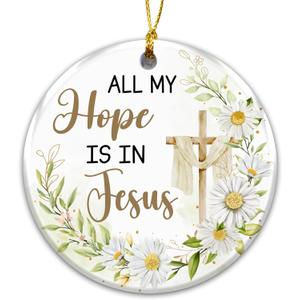 2 x Christian Ornament with Cross & Daisies, Religious Scripture Decor, All My Hope is in Jesus Ornament, Inspirational Faith Gift for Women, Christian Tree Decor, Bible Verse Keepsake