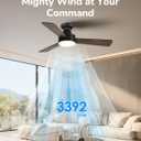 Orison Ceiling Fans with Lights 42 Inch, Low Profile Flush Mount Ceiling Fan, RGB Backlight & Dimmable Lighting, Remote & App Control, 6 Speeds, 3 Reversible Blades, Black/Wood