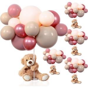 Meooeck 185 Pcs Bear Baby Shower Party Decorations Table Centerpieces 5 Pcs 13. 5'' Gender Reveal Bears 180 Balloons Kit Baby Shower Table Decor for Birthday Wedding(Dusty Pink, Rose Gold, Peach)