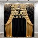 Frienda Large Class of 2026 Graduation Backdrop 5.9 x 6.6 ft Black Gold Congrats Grad Graduation Party Decoration Photo Props Prom Booth Banner Photography Background for College Party Decor Supplies