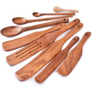 Spurtle Set,Wooden Spurtle Set of 9,Wooden Spoons for Cooking, Natural Teak Wooden Utensils for Cooking, Stirring, Mixing, Serving,Spurtles Kitchen Tools As Seen On Tv