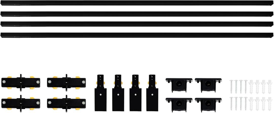 VANoopee 16FT H Track Lghting Rails H Type Track Light Rails H Track Rail Kit, End Caps & Live End Feed Connector Included, Compatible with Single Circuit 120V H Style Track System & Heads, Black