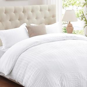 Cozyide White King Size, 3 Pieces Bedding, Soft Breathable Seersucker Duvet Cover Set with Zipper Closure and Corner Ties (1 Duvet Cover 104"x90" + 2 Pillow Shams 20"x36")