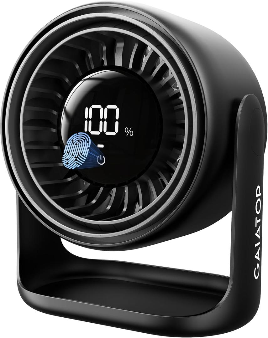 Gaiatop Desk Fan, Touch Control LED Display Small Portable Fans, 5 Speeds Strong Airflow, Ultra Quiet Rechargeable 4000mAh Battery Operated Table Desktop for Bedroom, Office, Bedside, Home, Black