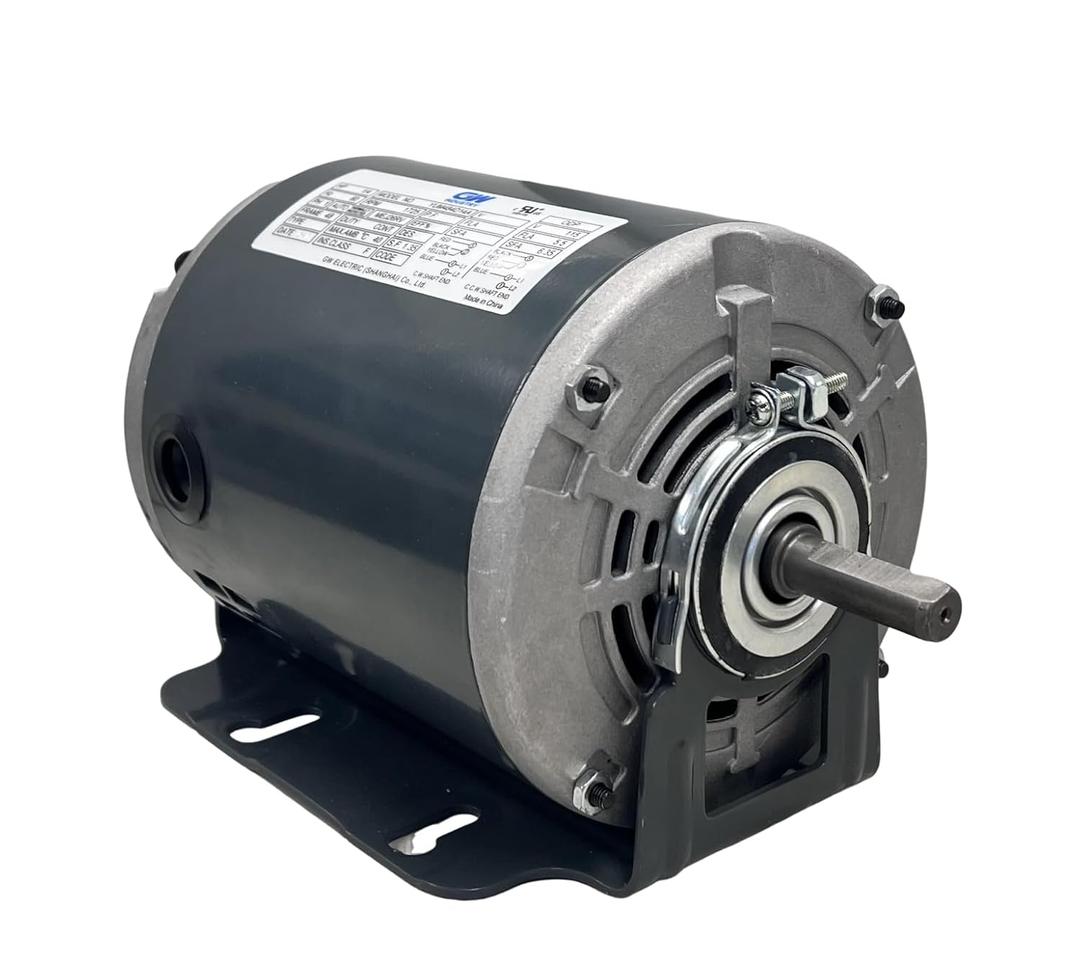 GW 1/4 HP Belt Drive Fan Motor, 115V, 48 Frame, Split Phase Electric Motor, 1725RPM, SF 1.35, SFA 6.35A, ODP Enclosure, Resilient Base, Auto Overload Protector