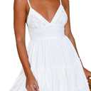 ECOWISH Summer Dresses for Women 2026 V-Neck Spaghetti Strap Bowknot Backless Sleeveless Lace Mini Swing Skater Dress White Small