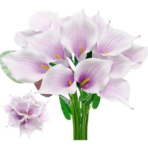 SNAIL GARDEN 14 Big Heads Artificial Calla Lilies with Green Leaves,Realistic Purple Latex Calla Lilies with Removable Flower Heads,Real Touch Artificial Lily Flower for Home Wedding Office Decoration