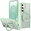 for Samsung Galaxy S25 Plus Case with 360Rotatable Magnetic Ring Stand Compatible with Mag-Safe Military Protection Shockproof Matte Translucent Phone Cases for Galaxy S25+,Green