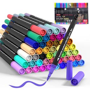 Coloring Markers for Adult Coloring Books, 48 Color Dual Brush Marker Pens with Dual Tip Fine & Brush Pens for Drawing, Sketching Bullet, Journal, Calligraphy, Art Supplies Kit