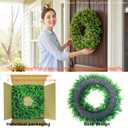 facdiwok 20 Inch Artificial Boxwood Wreath with Purple Lavender, Green, 20 Inch