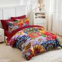 Nesker Comforter Set King Size, Farmhouse Flowers Boho 7 Pcs Bedding for Kids and Adults, Colorful Botanical Bohemian Bed Sheet Sets with Fitted Sheet 2 Pillowcases & 2 Shams