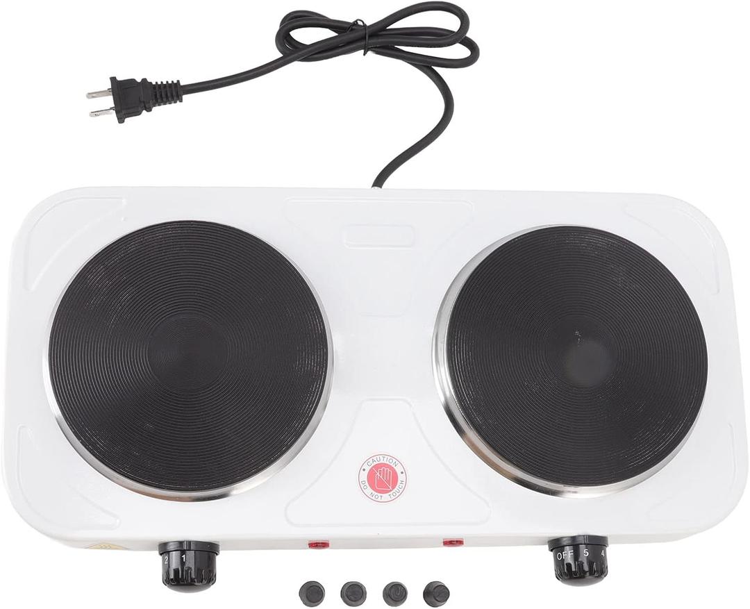 Electric Stove,Countertop Double Heating Burner,2000W Double Heating Plates Portable Countertop Stove for Kitchen Dormitory Office White US Plug 110V