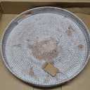 Coffee Table Tray Round Rattan Ottoman Tray Woven Serving Trays with Handles for Home and Kitchen Decorative Whitewash (Large 16.9 inch)