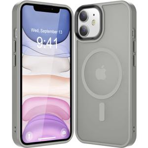 Strong Magnetic for iPhone 11 Case Compatible with Magsafe, [13FT Drop Resistant] Translucent Matte Skin Feeling Back, Aluminum Alloy Keys Shockproof Phone Case, Titanium Gray