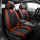 OASIS AUTO Car Seat Covers Front Seats, Waterproof Faux Leather Seat Covers for Cars Universal Fit for SUV, Truck, Sedan, Black Premium Car Seat Protector with Cushions (OS-004 Black&Orange)