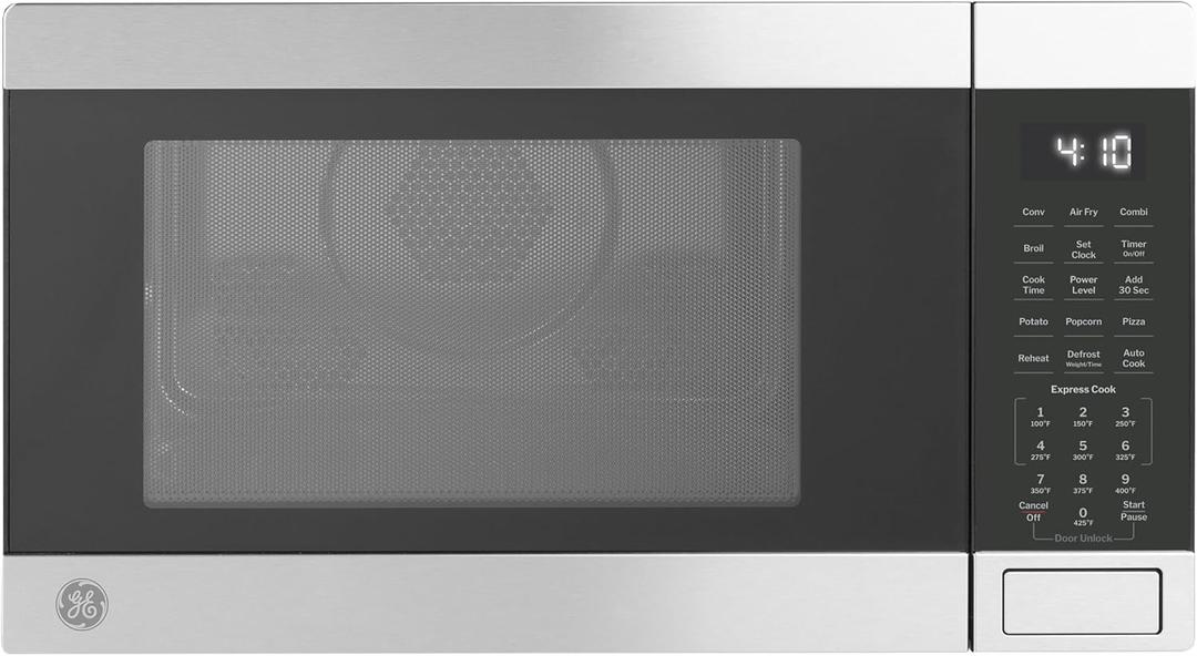 GE 4-in-1 Countertop Microwave Oven, 1.0 Cu Ft, 1050W Convection Microwave with Air Fry & Broil, Compact and Quiet, Stainless Steel, Ideal for Apartments, Dorms & Offices, GCST10A1WSS