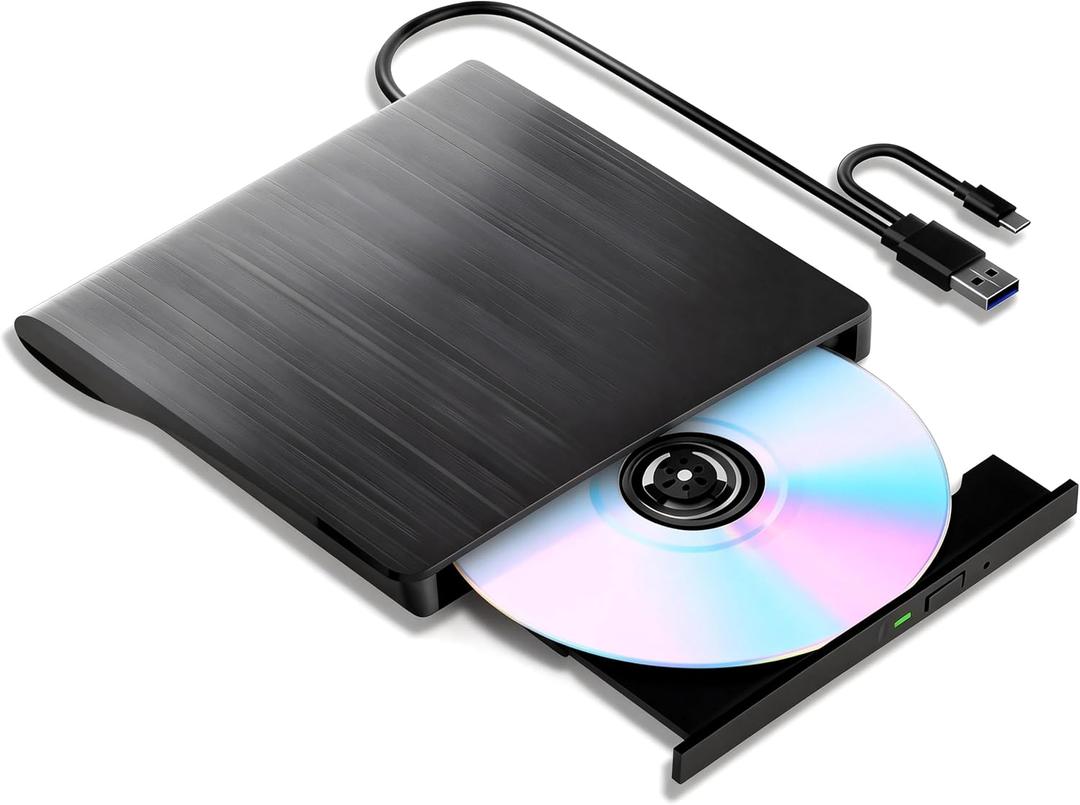 External Blu-ray Burner, 6X BD-RE Writer & 3D Blu-ray Player, USB 3.0 & Type-C Portable Optical Drive, CD/DVD Reader Burner for Laptop Desktop PC, Compatible with Windows 11/10/Mac OS/Linux