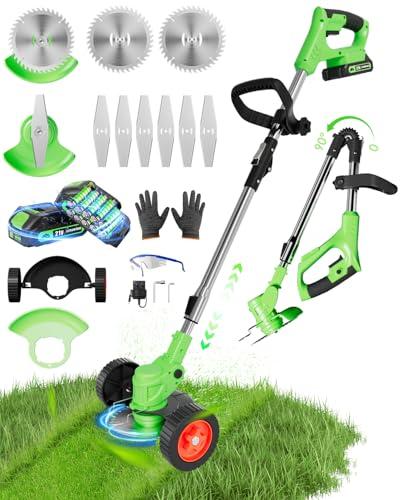 APIUEK Cordless Weed Wacker, 3-in-1 stringless Weed Wacker, Foldable 2.0Ah Battery Powered Weed Trimmer Stringless Grass Trimmer/Edger Lawn Tool for Yard Lawns Garden