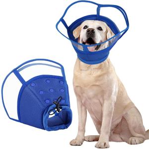 Kuoser Large Dog Cone Collar After Surgery, Soft Cone for Dogs to Stop Licking, Breathable Pet Recovery Collar Comfortable Elizabethan Collars, Adjustable Protective Dog Cones for Large Dogs, Blue L