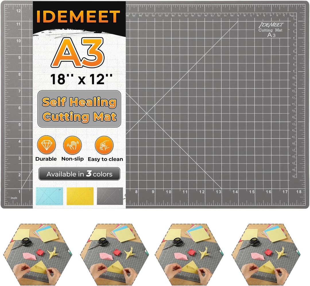 Full 18''x12'' Grid Size Self Healing Cutting Mat, A3 Rotary Cutting Sewing Mat, 5-Ply Double Sided Cutting Board for Craft Sewing Quilting Hobby Fabric Precision Scrapbooking Project, Anthracite Gray