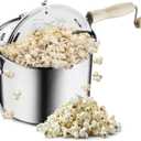 Stovetop Popcorn Maker - 6.5-Quart Stainless-Steel Popcorn Popper with a Hand Crank, Vented Lid, and Stir Paddle by Great Northern Popcorn (Silver)