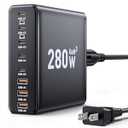 280W USB C Charger Block, 8-Port USB C Charging Station GaN III PD 65W Laptop Charger Adapter Compatible with MacBookPro/Air,DELL,iPad,Portable Charging Station for iPhone,Samsung Galaxy(Black)