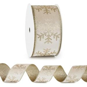 DINDOSAL Snowflake Velvet Ribbon 2.5" x10 Yards Champagne Gold Velvet Ribbon for Tree Decoration, Reversible Champagne Gold Christmas Ribbon for Gift Wrapping, Crats, Garlanads, Home Decor Pack of 6