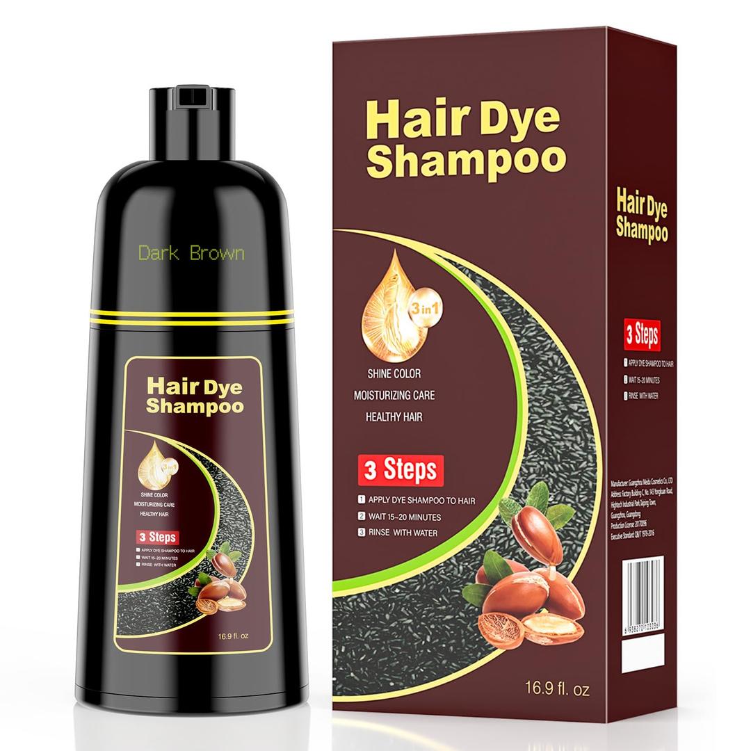 Dark Brown Hair Dye Shampoo 3 in 1Argan Herbal Hair Color Shampoo Covers Gray Hair for Women and Men (16.9 fl.oz Dark Brown)