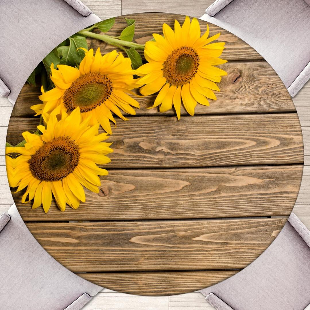 Round Tablecloth Sunflower Round Outdoor Tablecloth with Elastic Fitted Tablecloths Table Cover for Tables Waterproof Reusable Table Cloth for Indoor and Outdoor (44-48in)