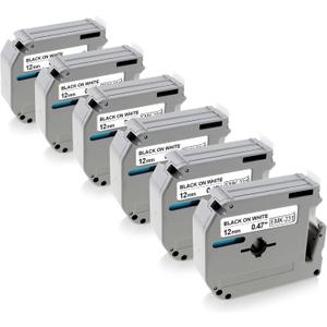 6-Pack M-K231 M Tape Compatible Label Tape Replacement for Brother P-Touch M231 MK231 M-231 M-K231S 12mm 0.47'' White Work with Brother Ptouch PT-65 PT-M95 PT-90 PT-70 PT-80 PT-70BM PT-45 Label Maker