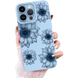 OOK Floral case for iPhone 15 Pro Max Case, Cute Sunflower Floral Blooms Design Soft TPU Shockproof Protective for Women Girls Slim Phone Cover - Blue Flower