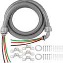 8FT Liquid-Tight Conduit Kit, 1/2" Pre-Wired Electrical Whip with 3×10AWG THHN Copper Wires, Bare Wire Ends, 90° & Straight Connectors, Outdoor HVAC A/C Wiring