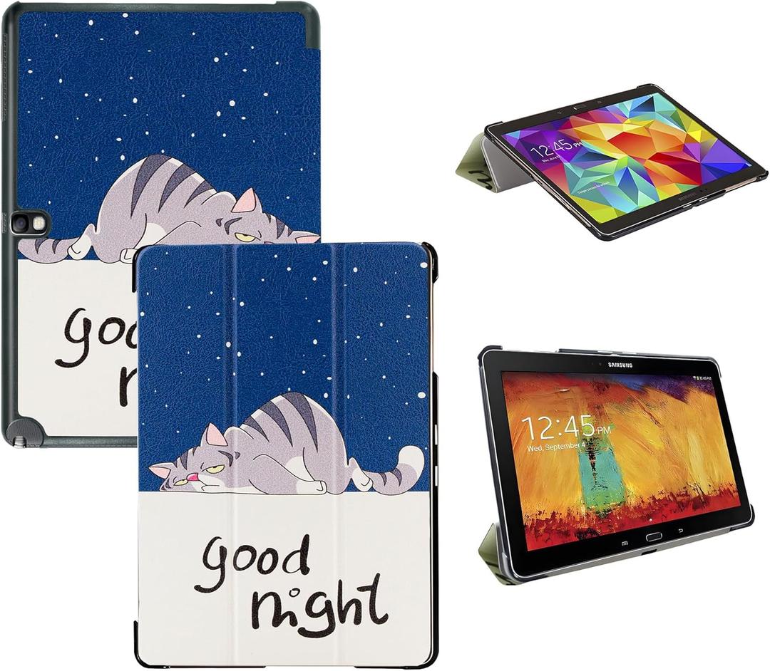 Tri-Fold Case Compatible with Samsung Galaxy Note 10.1 inch SM-P600 P601 P605 Tablet and Samsung Galaxy Tab Pro 10.1 SM-T520/T525(2014 Edition) - Premium PU Leather Tri-Fold Cover with Auto Sleep/Wake (One Size, Blue Cat)