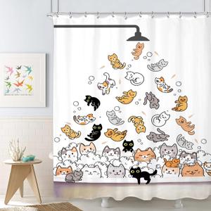 SVBright Cat Shower Curtain for KidsCute Shower CurtainsFunny Cat Lover Fabric Shower CurtainCartoon Animal Hilarious Water Bathroom Children 60Wx72L Inch Waterproof Polyester Bathtub 12 Pack Hooks (60"W x 72"L (Pack of 1), A-cat)