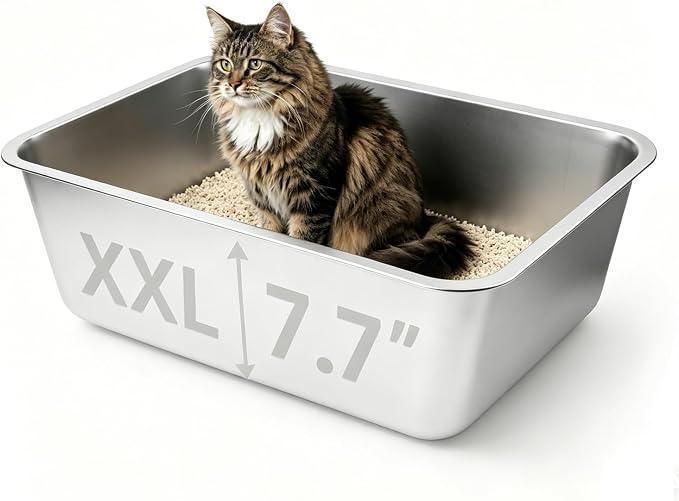 Stainless Steel Cat Litter Box, 23.6"x15.8"x8"
For Medium/Large Adult Cat and Multicat Houses Rust-Proof, High Side, Non Stick, No Smell, Easy to Clean Metal Cat Litter Box