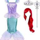 LURLEEZ Mermaid Costume - Arie Dress Up for Girls, Halloween Mermaid Wig (140 6-7 Years, #2)