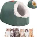 Winter Warm Pet Cave Bed, 2026 New Soft Plush Cozy Indoor Nest for Cats and Small Dogs, Removable Cushion Warming Pets Cozy Enclosed Cat House (Dark Green + White, Medium)