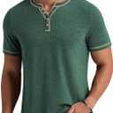 Aimeilgot Mens Henley Shirts Short Sleeve Casual T-Shirts Washed Slim Fit Front Placket Soft Button Tees (Green, XL)