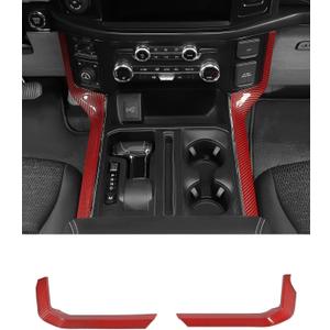 Savadicar Red Carbon Fiber Interior Accessories - Floor Console Side Strips Trim Cover for Ford F150 (2021-present) - Premium Texture Interior Decor Upgrade Option, 1 PC