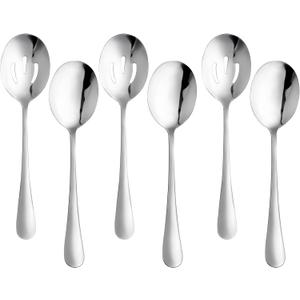 24 Pieces Serving Spoon Set, 8.7 Inch, Includes 12 Serving Spoons and 12 Slotted Spoons, Large Stainless Steel Buffet Banquet Utensils Cutlery Set for Home, Kitchen, Silver
