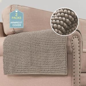 H.VERSAILTEX Plush Chenille Couch Armrest Cover 2 Packs Thick and Soft Sofa Covers Furniture Protector Cover for Pets (27.5" x 27.5", Taupe)