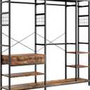 IRONCK Closet Organizer and Storage Shelves, Heavy Duty Clothes Rack with 2 Wooden Drawers, L Shaped Coat Rack Corner Closet System, Vintage Brown