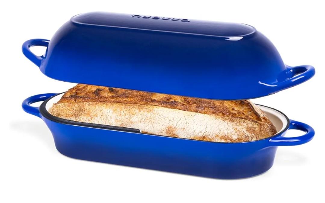 Enamelled Cast Iron Bread Loaf Pot – Dutch Oven For Sourdough Bread Baking – Oven Safe Non Stick Bread Pot – Rectangular, Dark Blue, 34cm x 16cm – by Nuovva