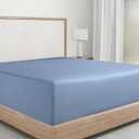 Design Den Fitted Sheet Queen, Soft 100% Cotton Sateen, Deep Pocket, Durable All-Around Elastic, Head/Foot Side Indicators, Queen Fitted Sheet Cotton (Blue Hydrangea)