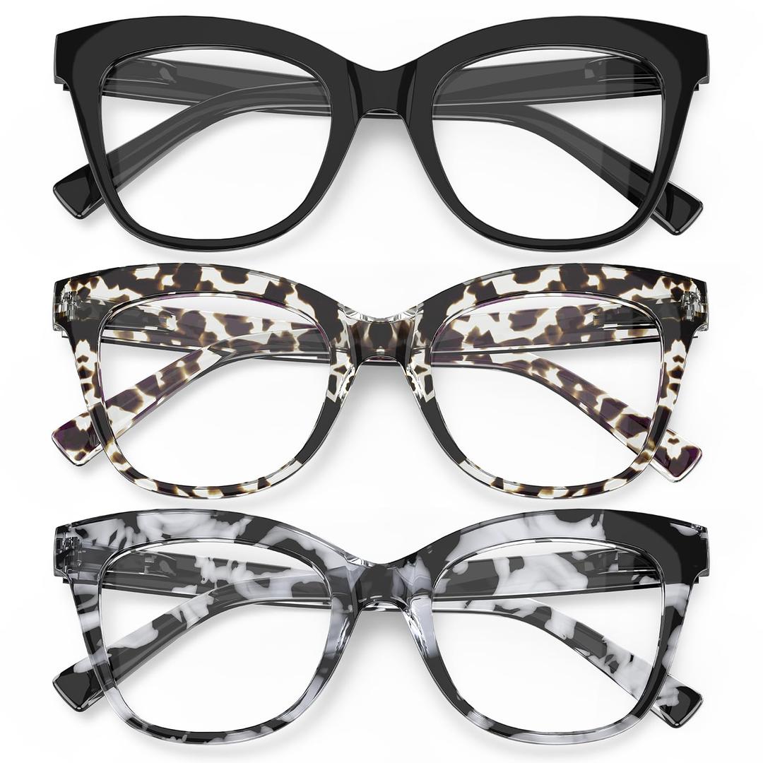 OUKEMAX 3-Pack Women's Reading Glasses with Blue Light Blocking and Anti-Glare Features A6