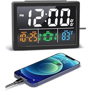 Digital Alarm Clock, with 5.5" Large LED Time Display, Adjustable Alarm Volume, 6 Level Brightness, Alarm Settings, USB Charger, Temperature Detect, Snooze, Clocks for Bedroom, Bedside, Desk