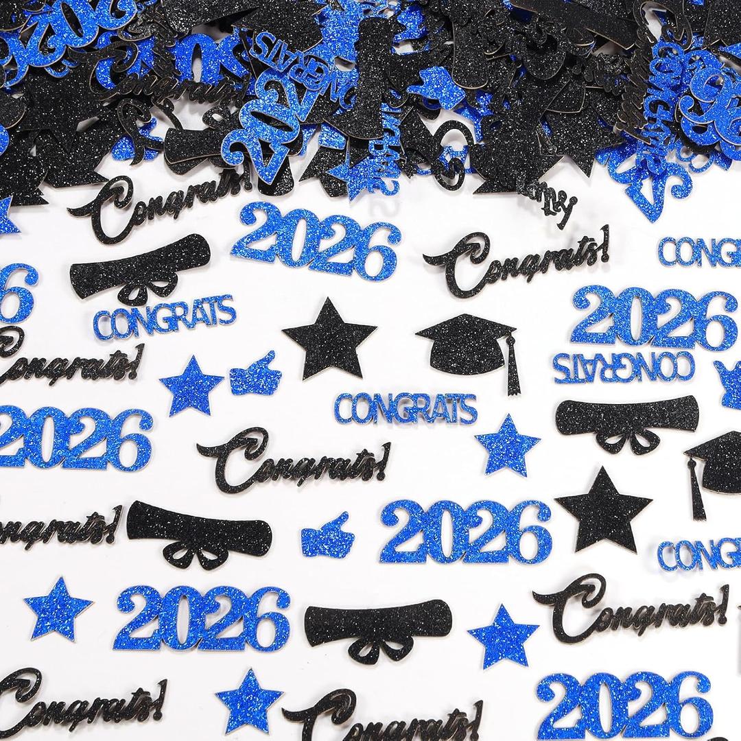 3 x Blue and Black Graduation Confetti, 200 Pcs Glitter Graduation Table Decorations 2026 for Grad Party Graduation Table Decorations